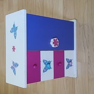 Purpule/Pink Butterfly Wooden jewelry Box & Organizer 9"×10"×4 1/2"